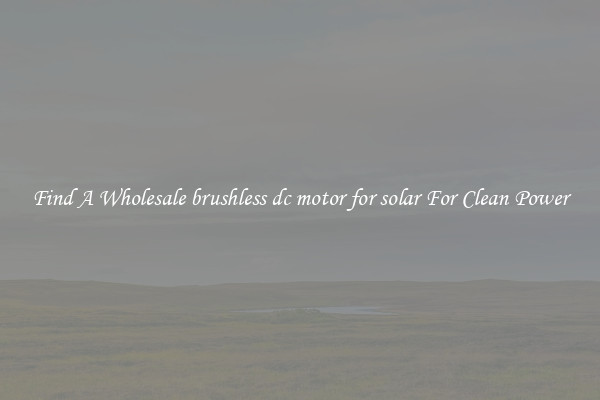 Find A Wholesale brushless dc motor for solar For Clean Power